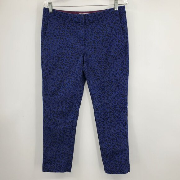 Boden Blue and Black Cheetah Animal Print Slim Leg Cropped Ankle Dress Pants 8R - Picture 1 of 6